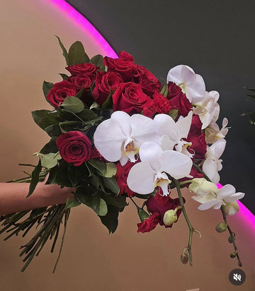 2 Dozen Red Roses and Orchids