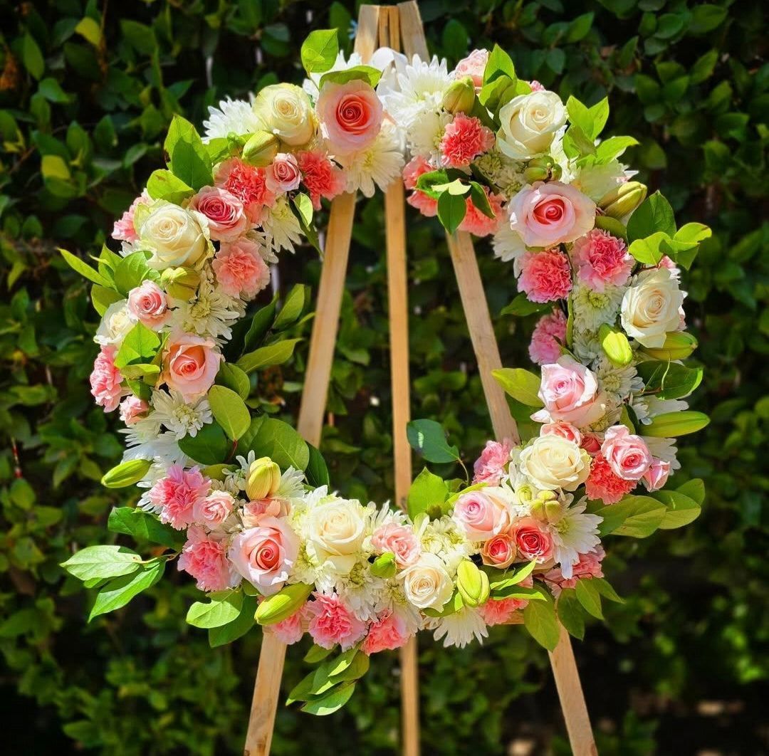 Pink and White Standing Funeral Wreath